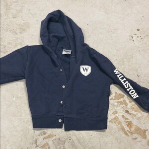 Kids Navy Blue Hoodie with Logo - WILLISTON Snap Button Sweater - 3T